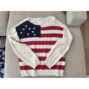 Women's Lucky Brand American Flag Sweater Size Large Coastal Preppy Patriotic